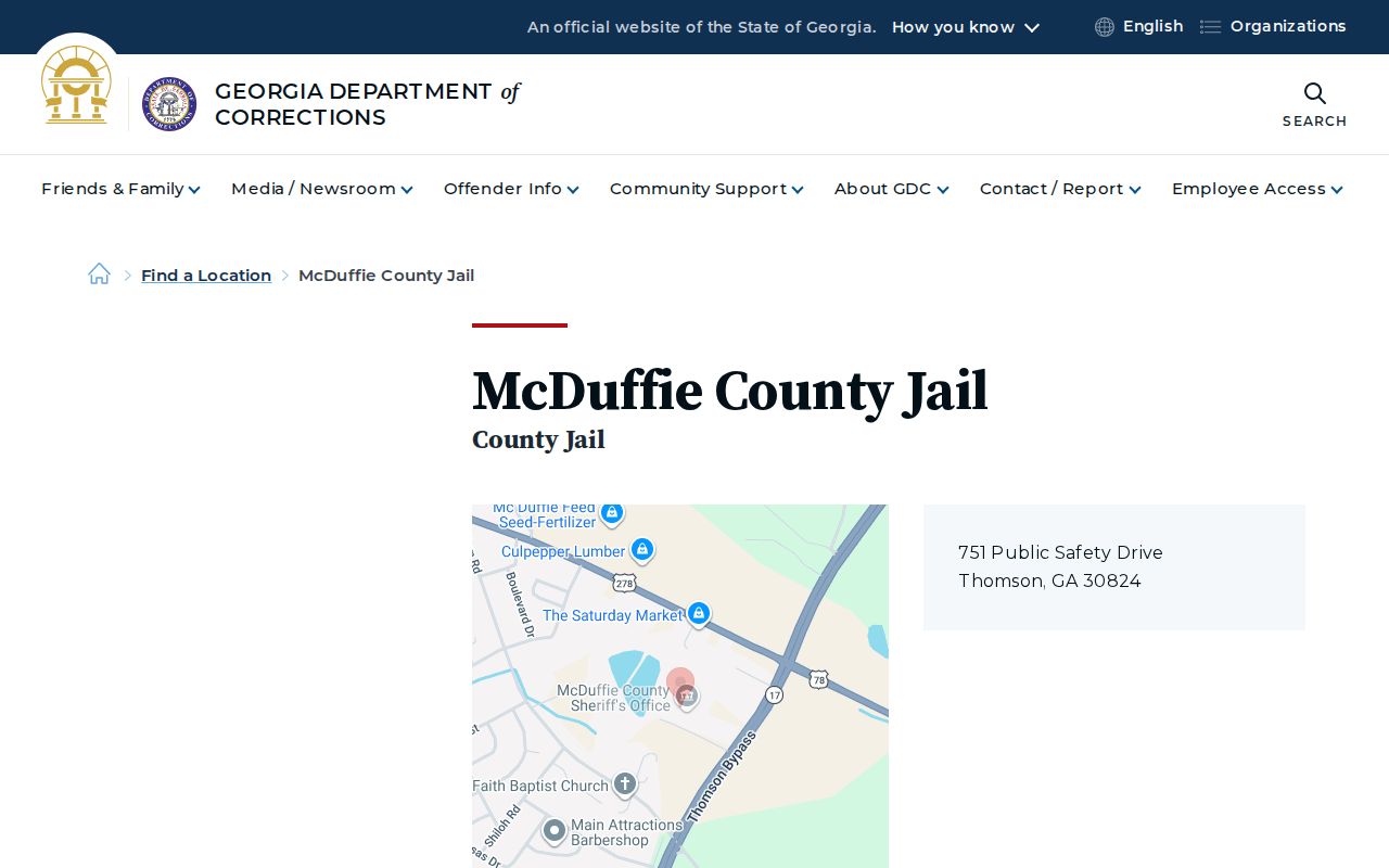 McDuffie County Jail release records official location page