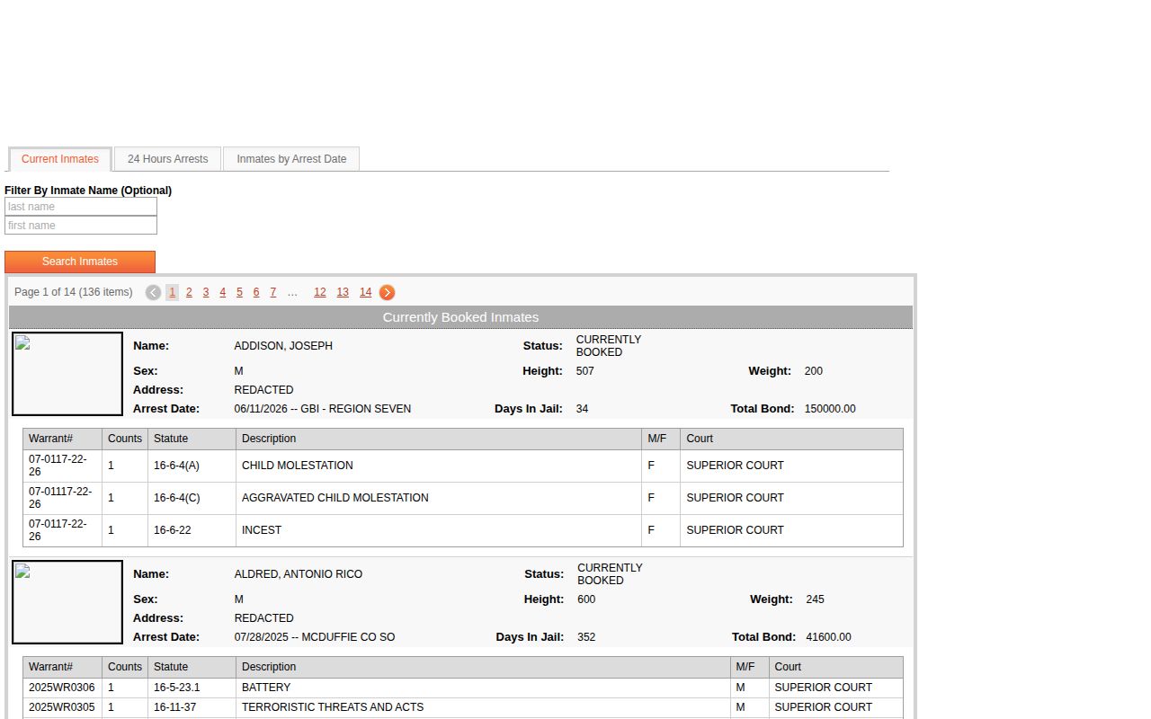 McDuffie County released inmates current jail roster