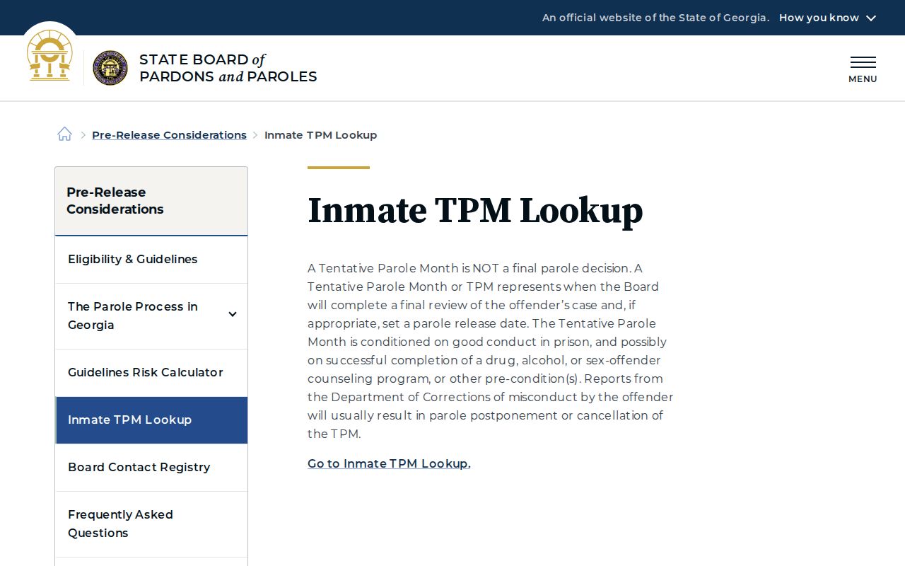 McDuffie County parole and probation TPM lookup explanation