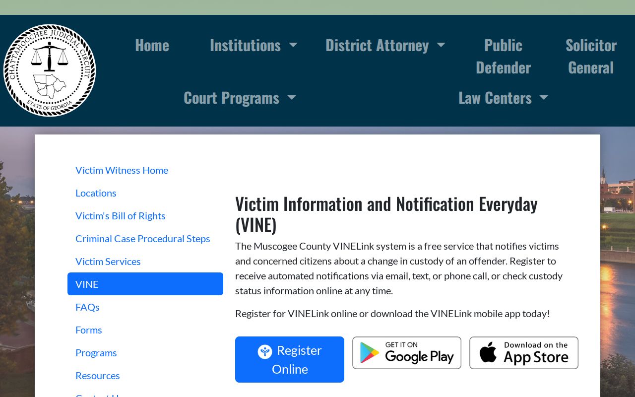 Georgia court VINE instructions for phone email and PIN registration